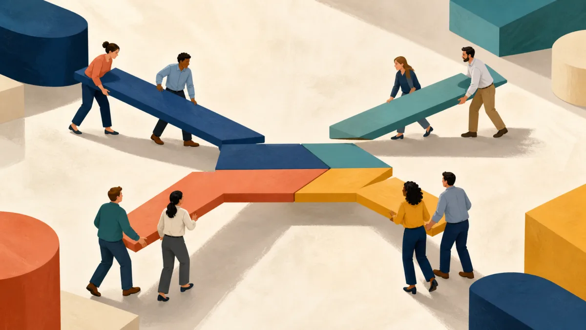 Four groups fit differently oriented path pieces into one shared direction