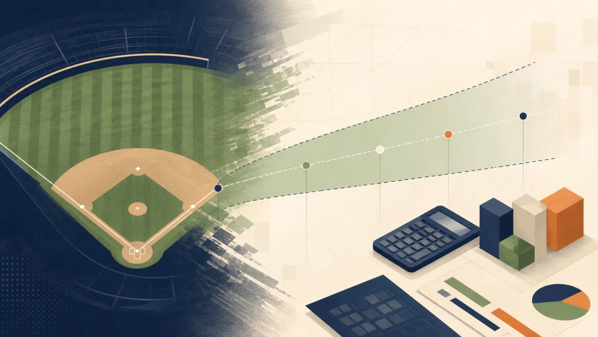 A generic baseball field blending into a range chart and calculator to represent a rough estimate