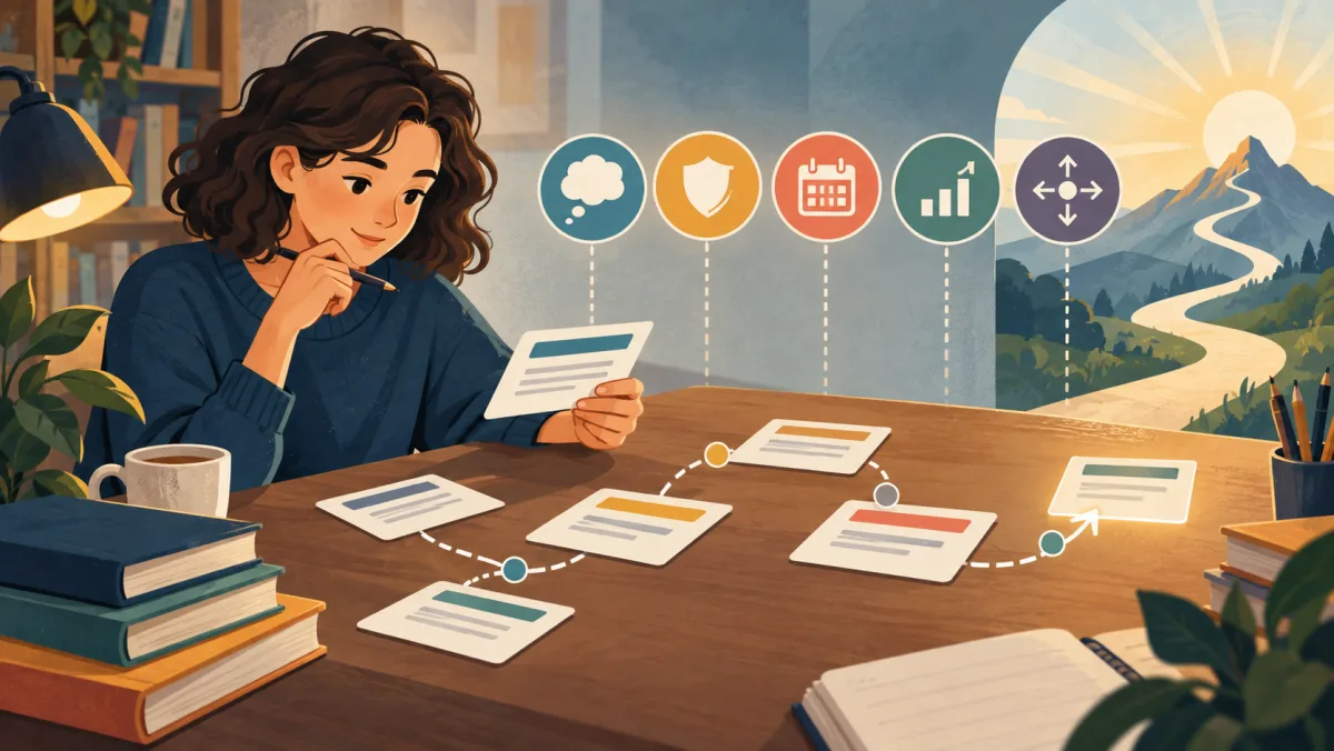 A learner connects passage cards, context clues, and precise word choices into one coherent route