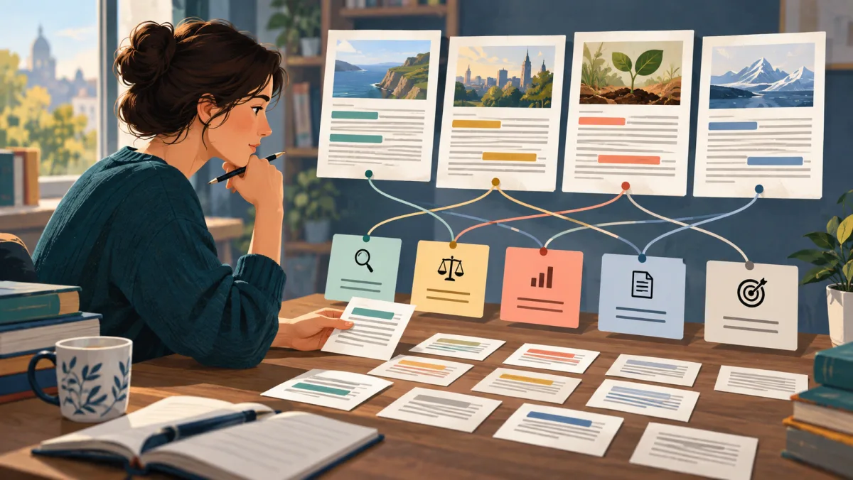 A learner connects passage cards, context clues, and precise word choices into one coherent route
