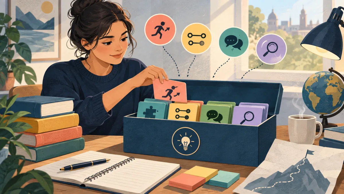 A learner organizes topic-specific objects into a compact vocabulary toolkit