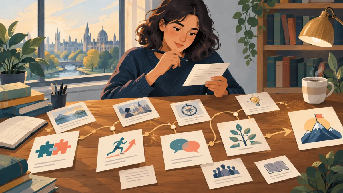 A learner connects passage cards, context clues, and precise word choices into one coherent route