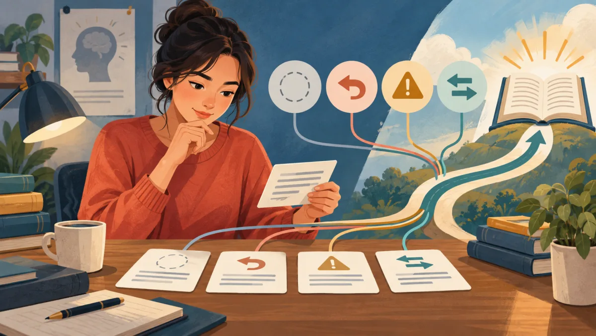 A learner connects passage cards, context clues, and precise word choices into one coherent route