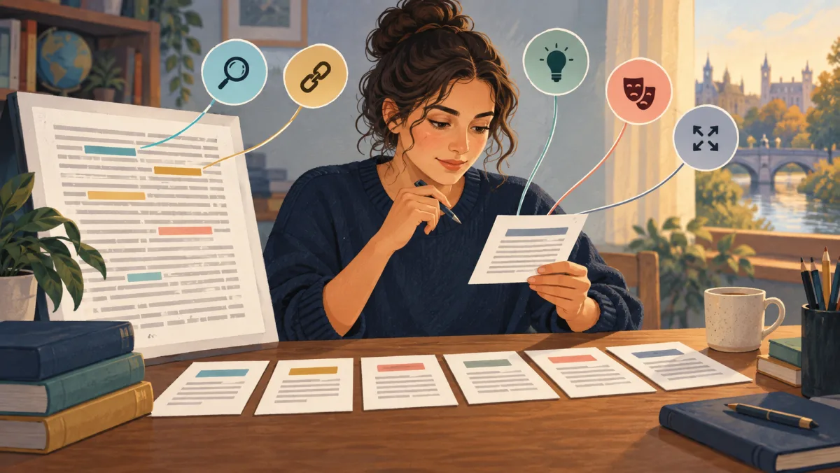 A learner connects passage cards, context clues, and precise word choices into one coherent route