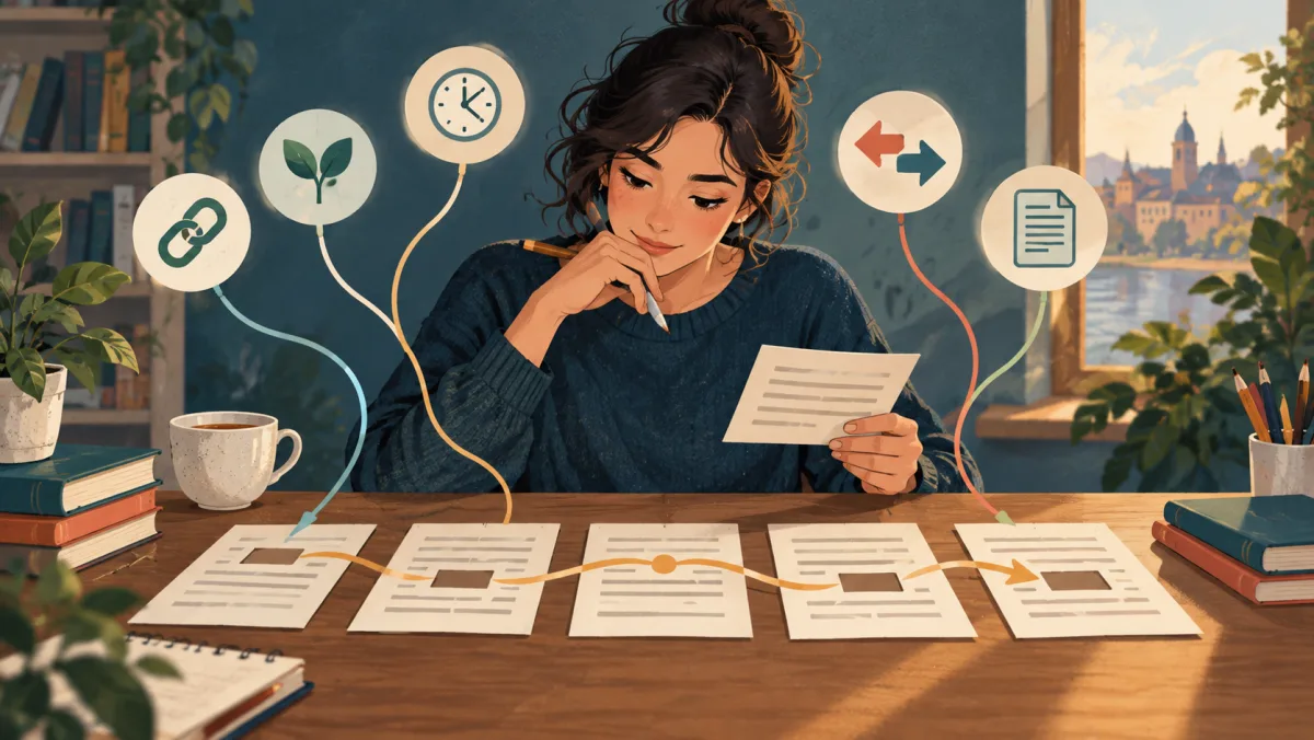 A learner connects passage cards, context clues, and precise word choices into one coherent route