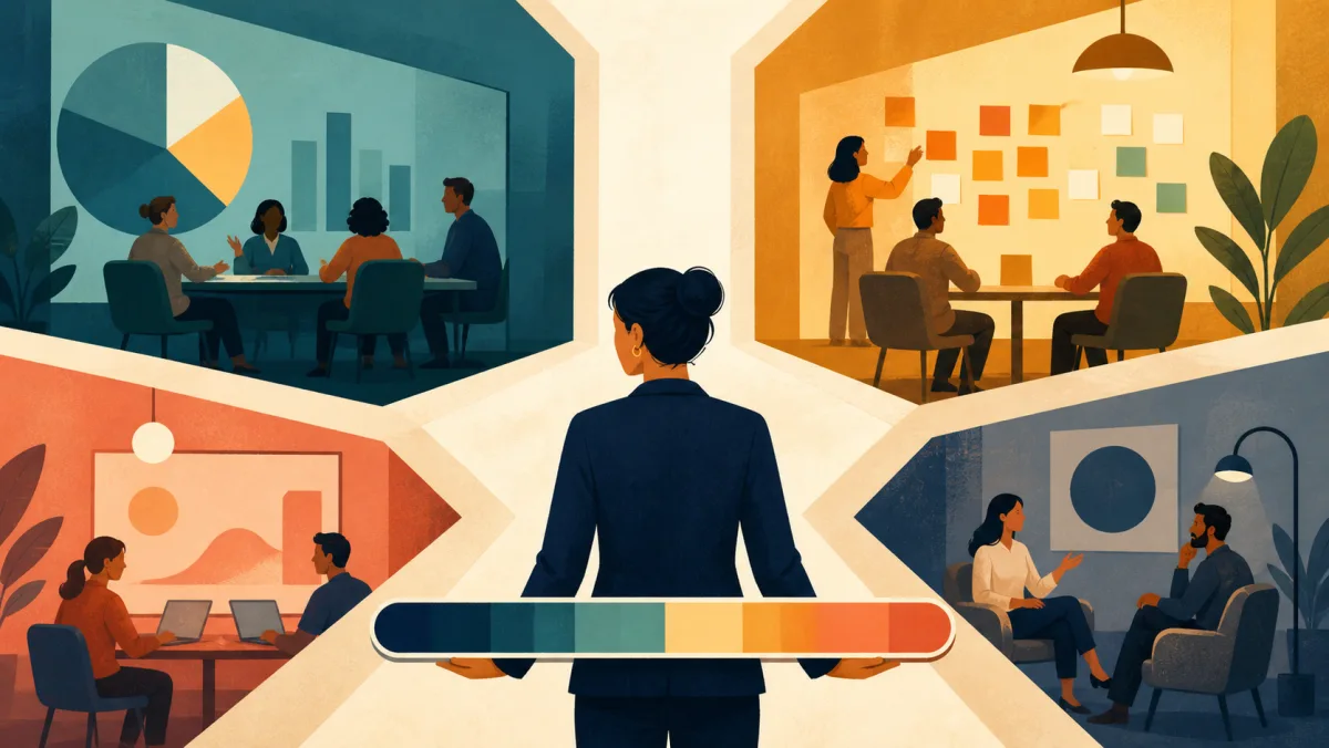 A broad language level indicator faces several different workplace meeting situations