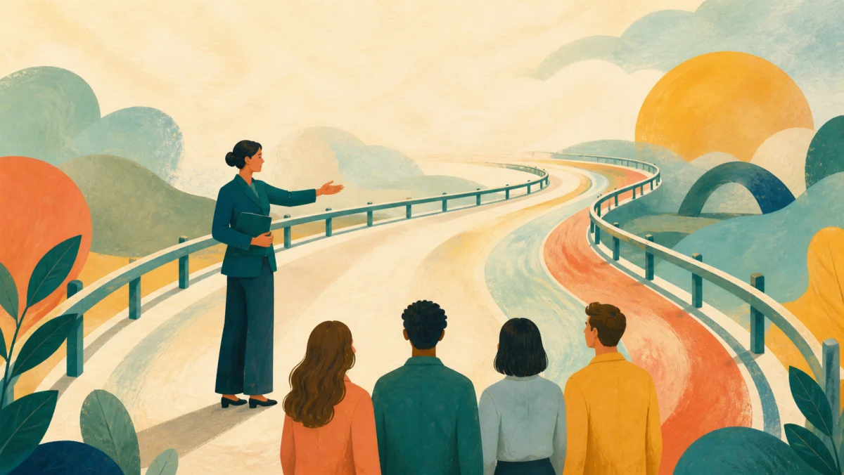 Team follows a broad creative path bounded by protective rails