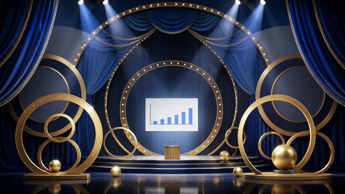 An elaborate presentation stage surrounding one small simple chart