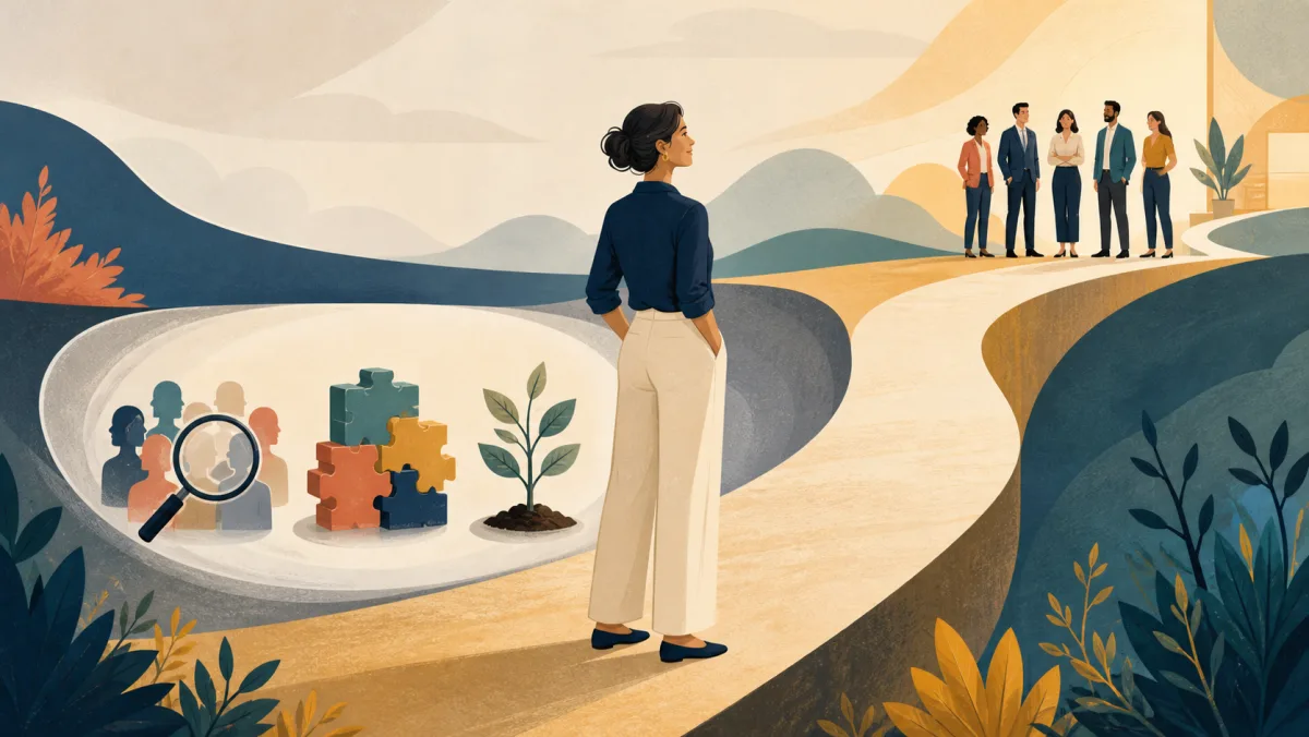 A professional carries research, learning, and growth from an open interval onto a clear path toward a new team