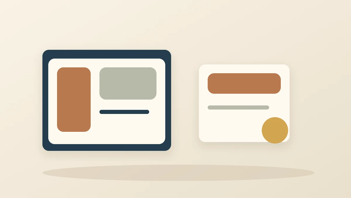 A text-free editorial illustration of explaining a design trade-off