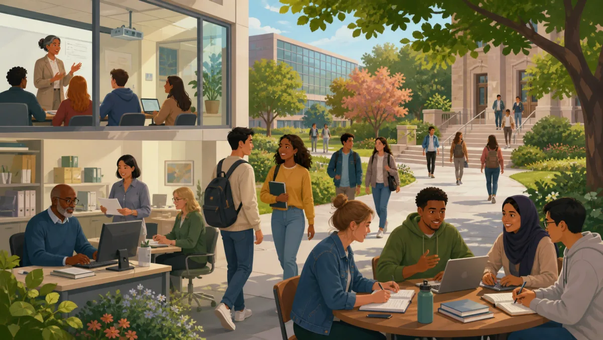 Instructors, administrative staff, and students participating in a generic campus community