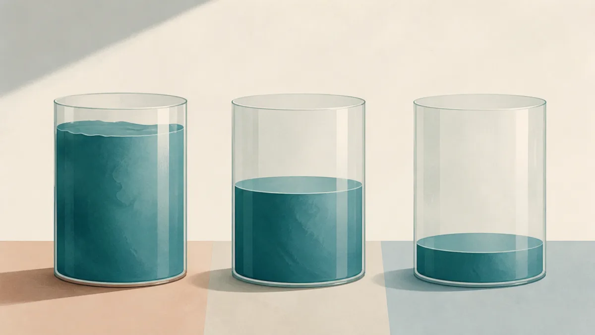 Three containers showing too much, a balanced middle amount, and too little
