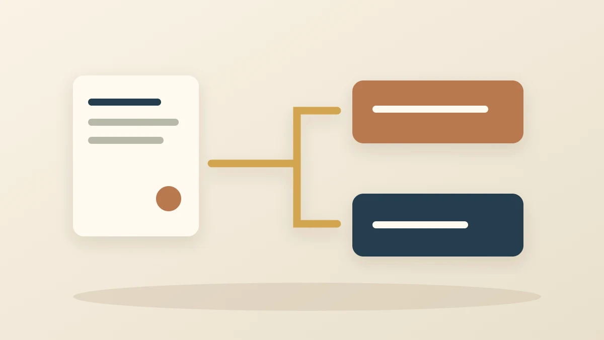 Abstract cards showing a sequence, a highlighted detail, and a clear connection