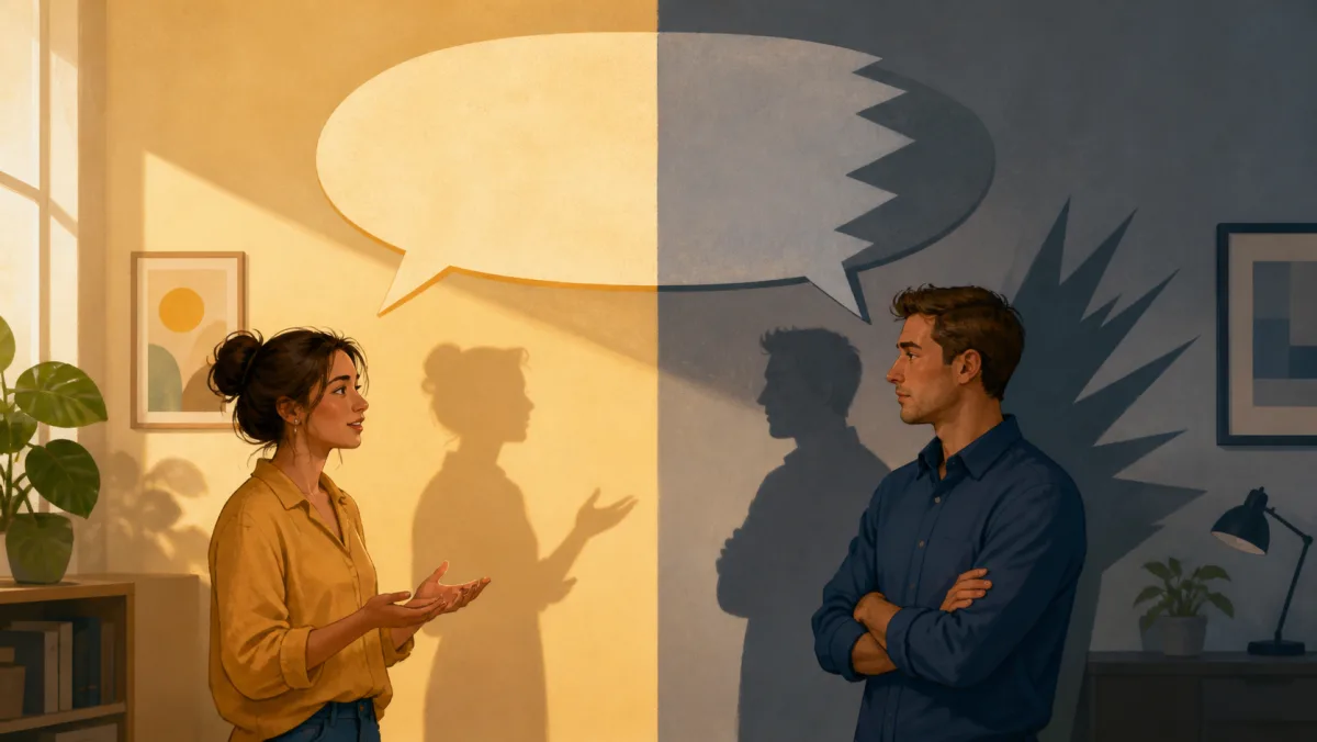 A conversation casting both a warm speech shadow and a sharp skeptical shadow