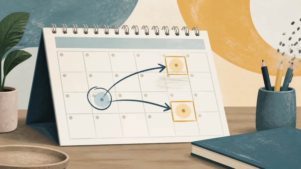 Two possible upcoming calendar dates highlighted by arrows from the same starting day