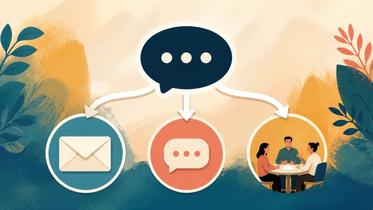 One reusable expression branching into email, workplace chat, and meeting situations