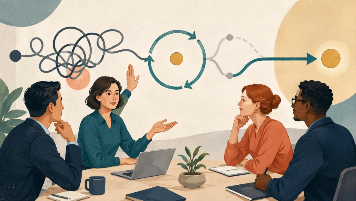 A professional resets a tangled conversation into one clear path toward a shared next step.