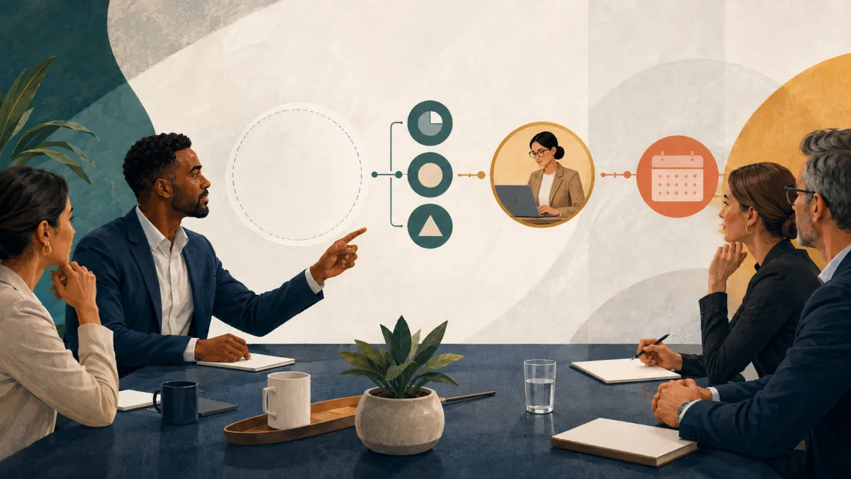 A composed speaker identifies an unknown, shares partial facts, seeks expert verification, and sets a follow-up checkpoint.