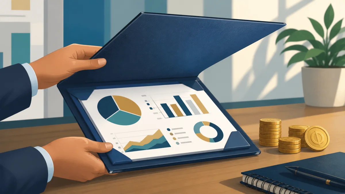 A budget portfolio with charts and coins illustrates a workplace funding request