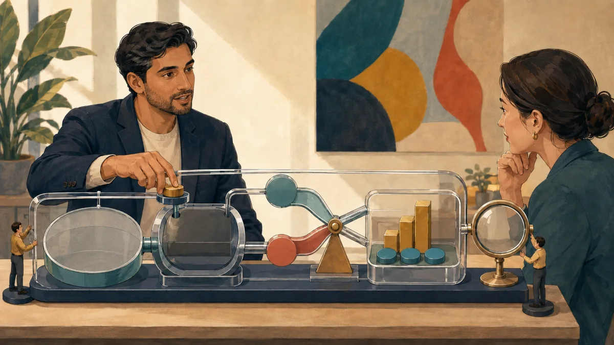 A candidate guides an interviewer through one transparent project mechanism linking ownership, a trade-off, outcomes, and reflection.