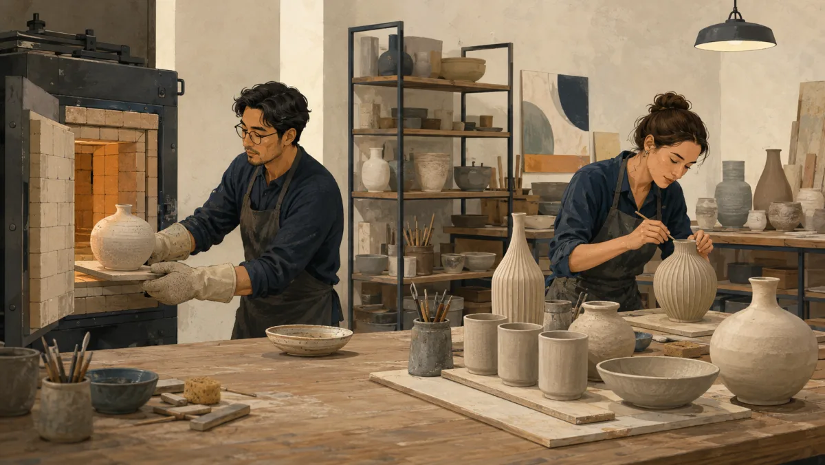 One ceramic maker completes a difficult firing while another develops a sustained series of vessels