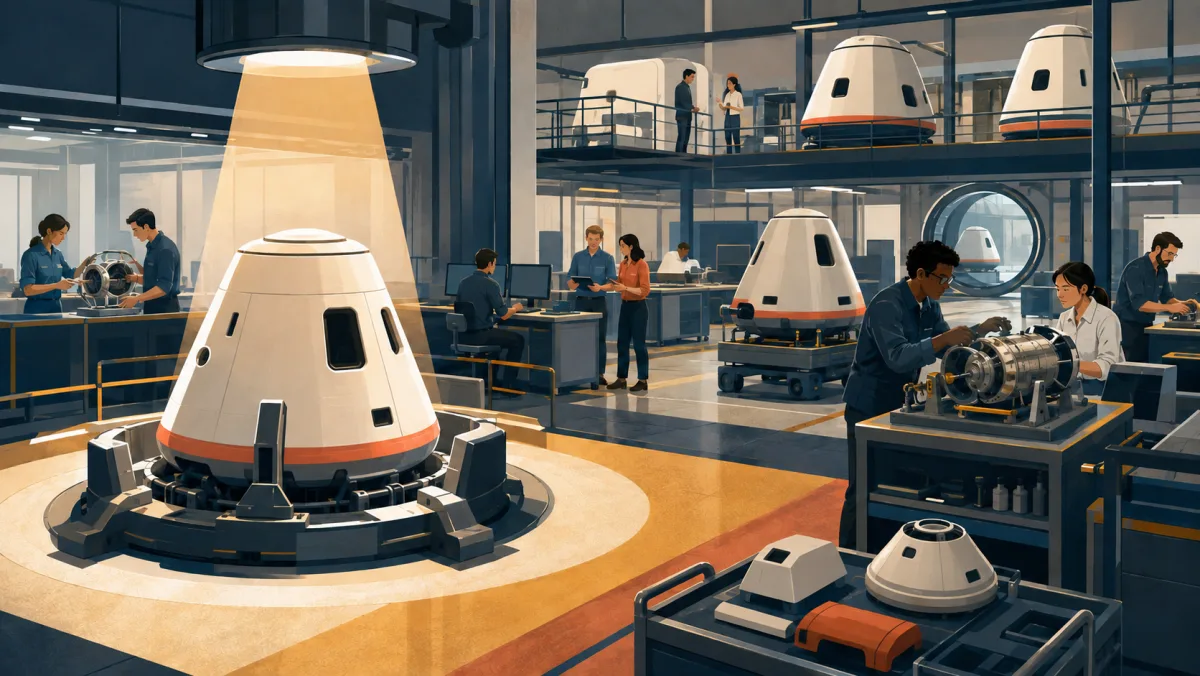 A docked capsule marks one completed milestone within a larger active testing studio