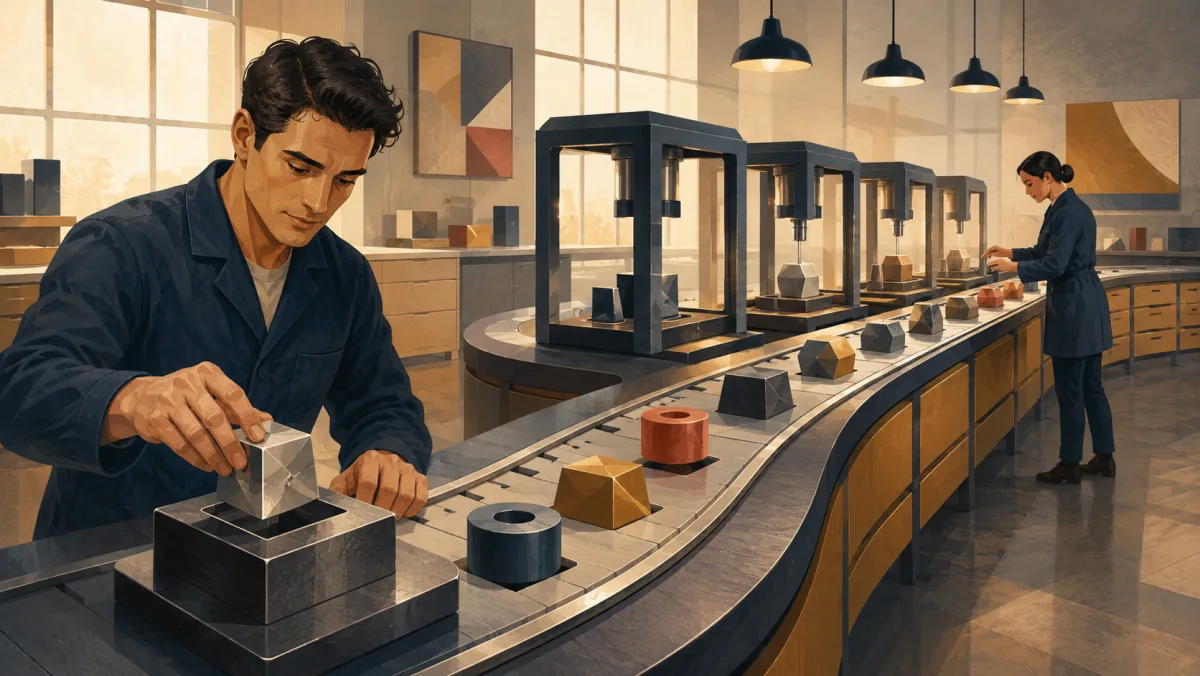 A professional fits one precise component while a longer refinement process continues behind him