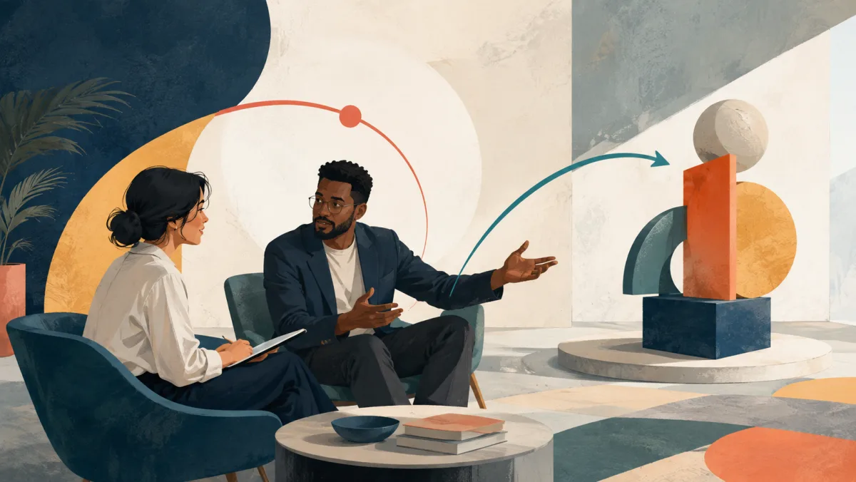 Two professionals connect with each other and direct their attention to a shared topic
