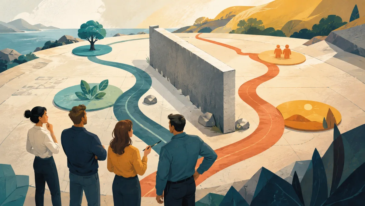 A fixed wall shapes the alternative paths a team can choose around it