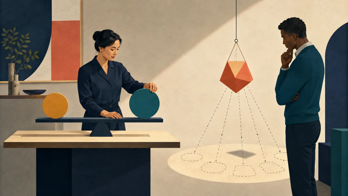 Certain weighted options contrast with an uncertain suspended object and possible outcomes