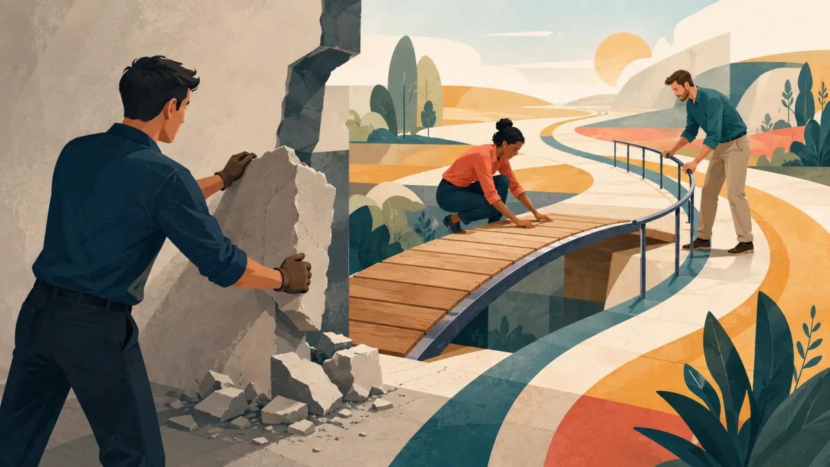 Removing a wall contrasts with building a bridge and adding a guiding rail