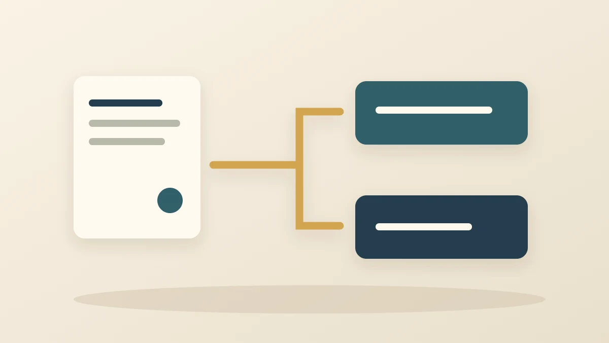 Abstract cards showing a sequence, a highlighted detail, and a clear connection
