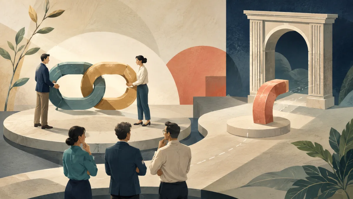 A team compares interlocking agreement rings with a separate term approaching an institutional gateway