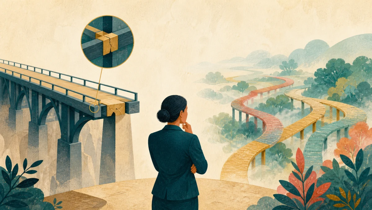 Professional compares a bridge with a weak connector against several uncertain routes