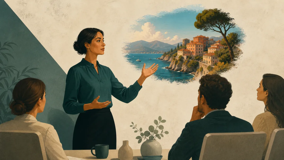 A presenter creates one sharply memorable scene for attentive colleagues