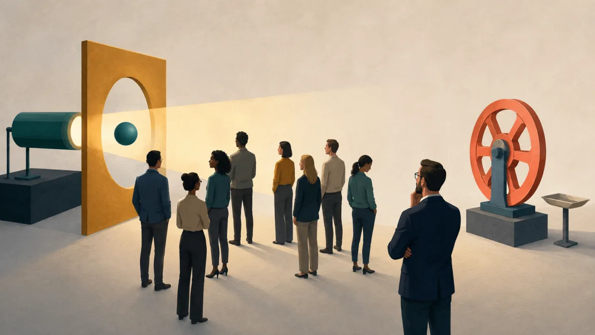A campaign object is illuminated within an audience's view while a separate response wheel and output tray remain untouched.