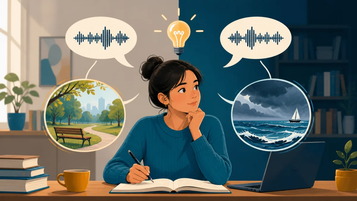 A language learner compares similar sound waves that lead to different visual meanings