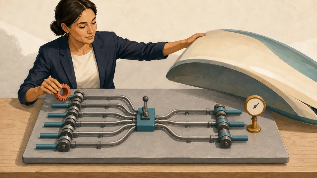 A professional lifts a polished shell to reveal an inspectable workflow rerouting several input rods into fewer outputs.