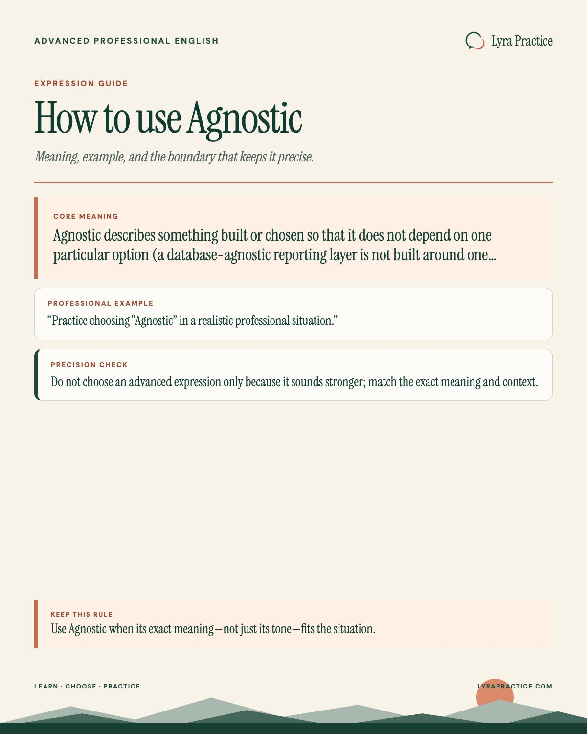 Agnostic meaning and professional English usage guide with an example and usage boundary
