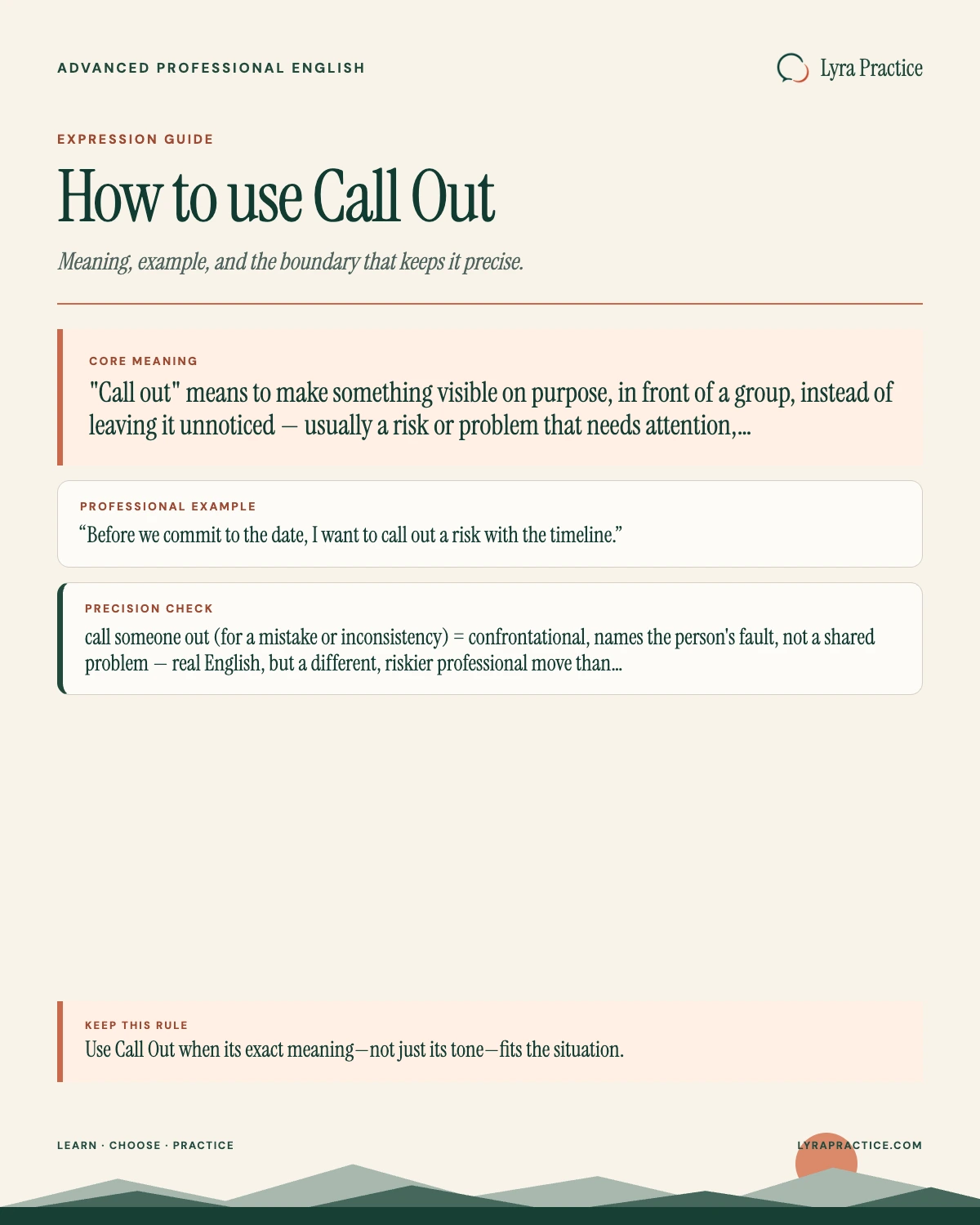 Call Out meaning and professional English usage guide with an example and usage boundary