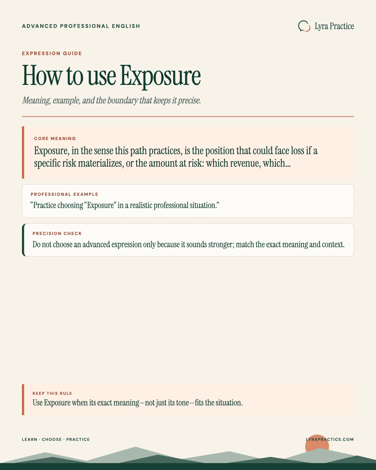 Exposure meaning and professional English usage guide with an example and usage boundary