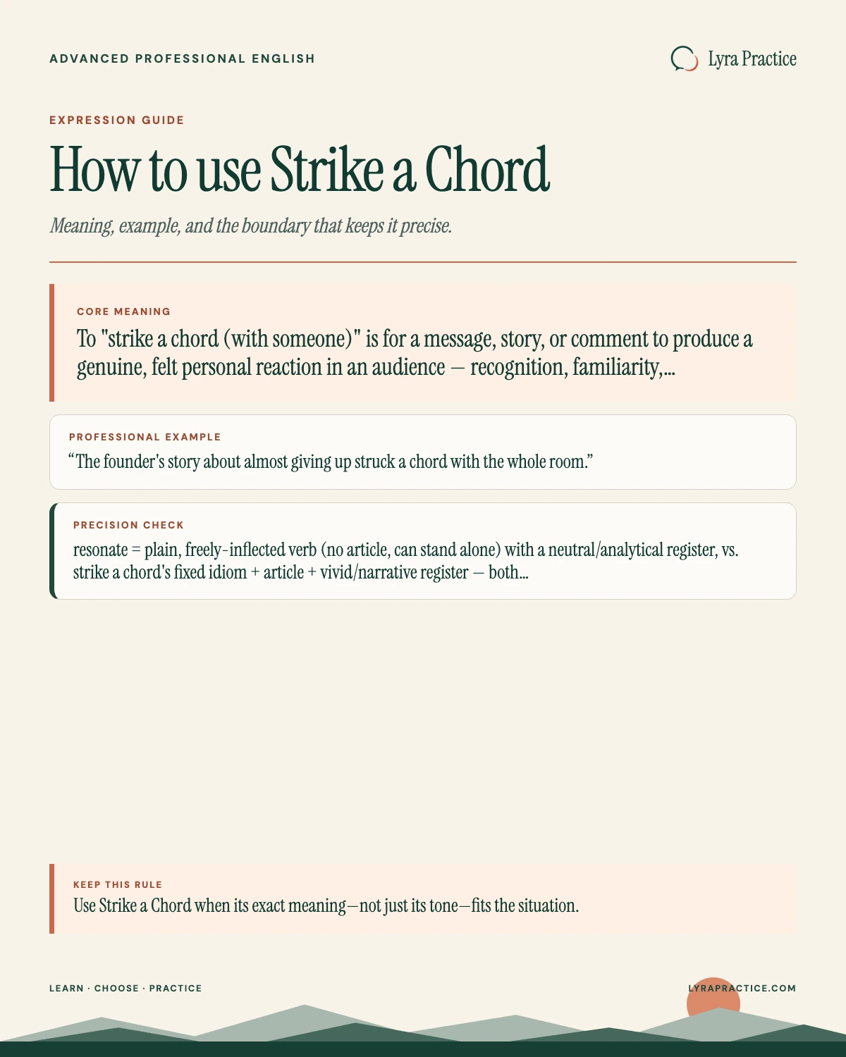 Strike a Chord meaning and professional English usage guide with an example and usage boundary