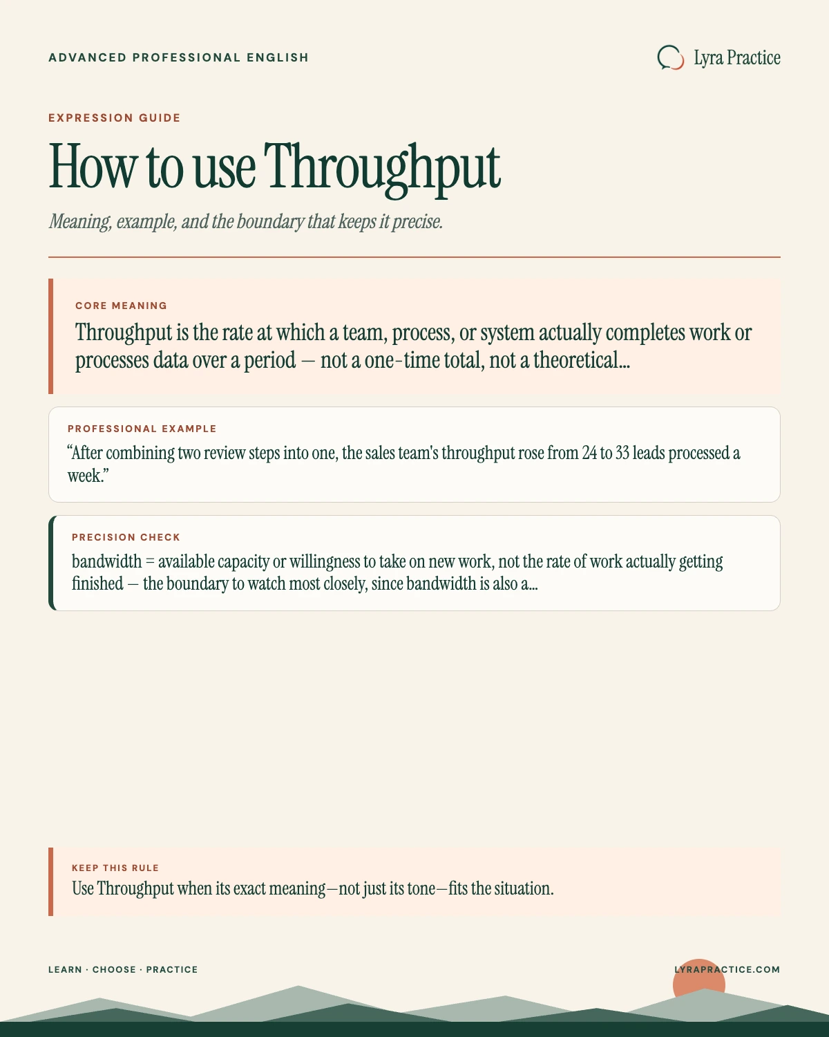 Throughput meaning and professional English usage guide with an example and usage boundary