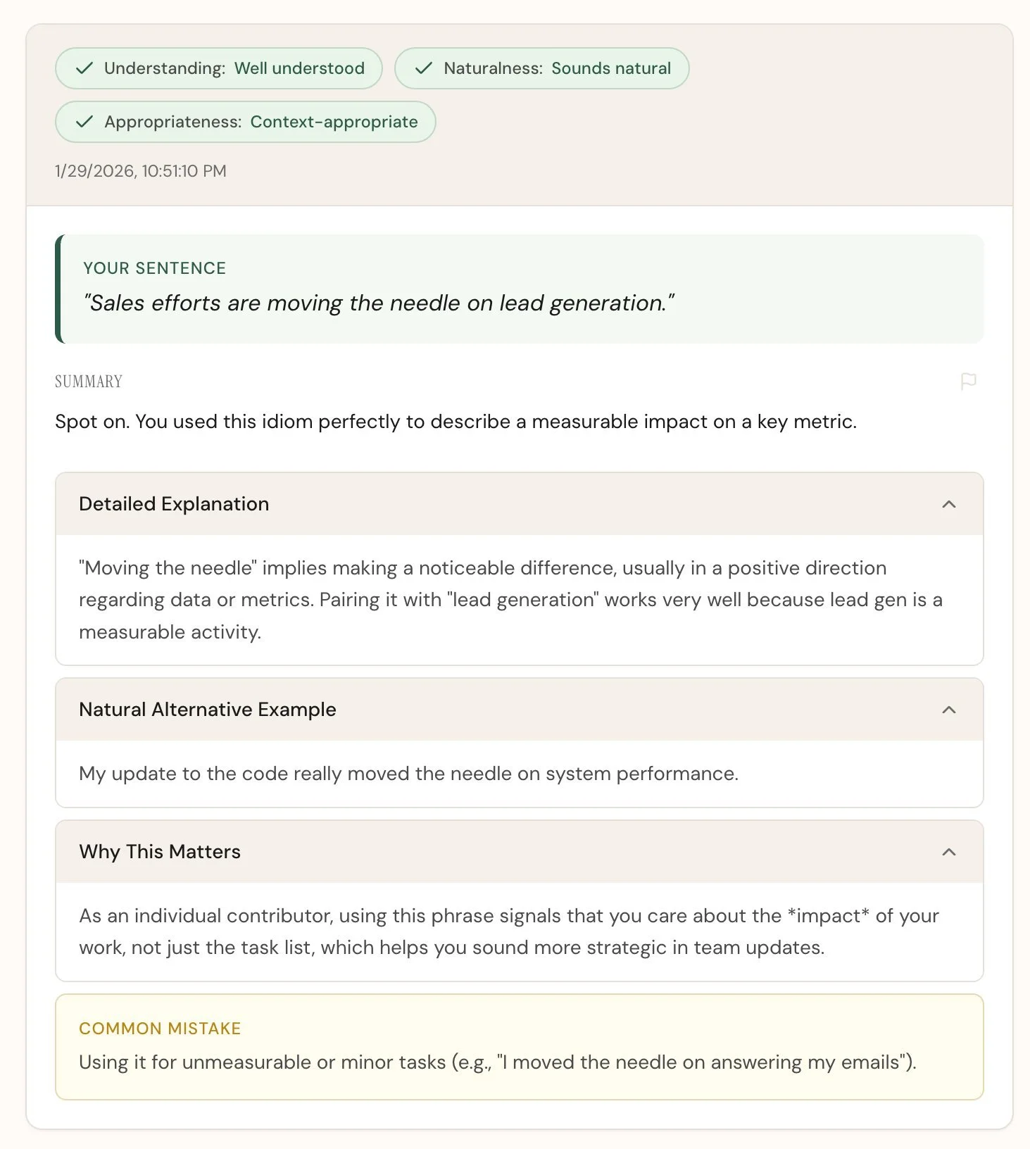 Lyra AI feedback on vocabulary practice